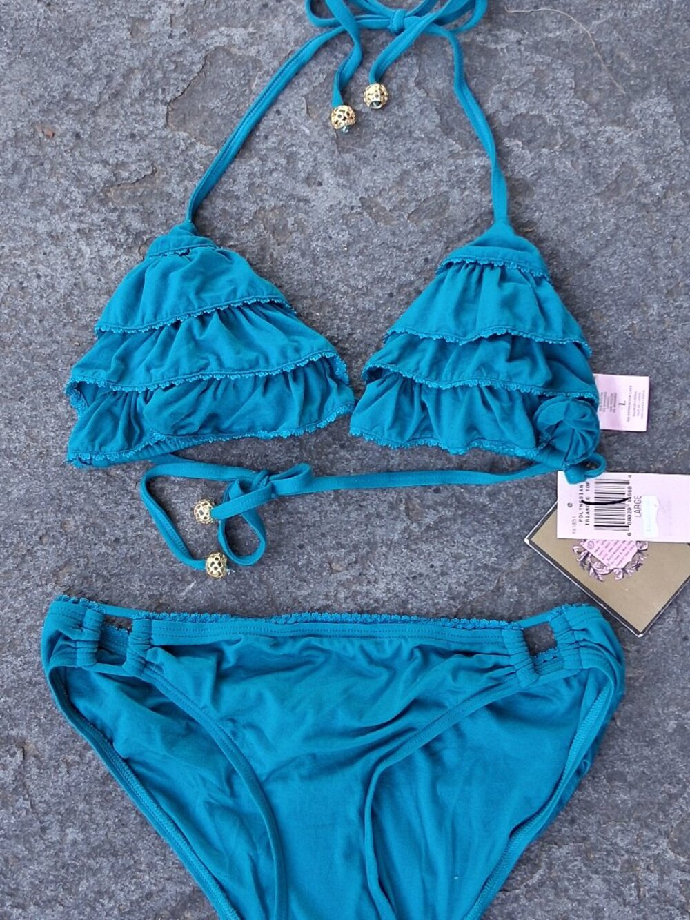 New Juicy Couture Polynesian Ruffle Bikini Set Large $149 with tags